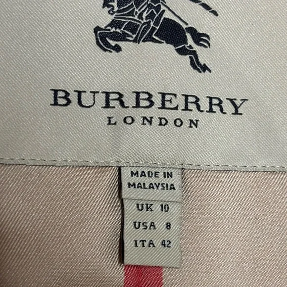 EUC BURBERRY Womens Beige Double-Breasted Nylon Trench Raincoat Coat size 8 - Picture 5 of 14